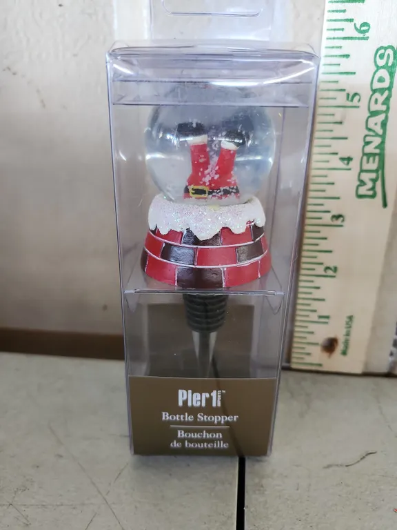 Pier 1 Bottle Stopper, Santa In A Chimney Snowglobe