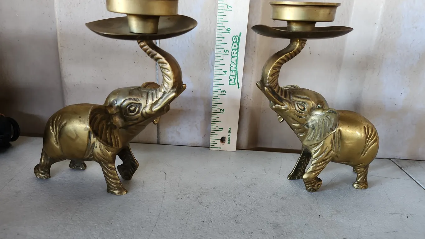 Solid Brass Made In Taiwan Elephant Candle Stick Holders