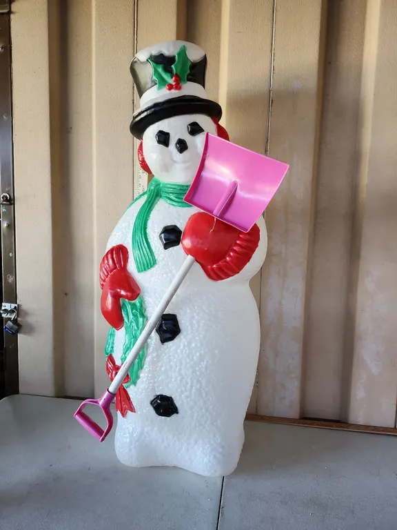 1995 Tri Snowman Blow Mold 40" Tall, (Shovel Has Been Added/2 Holes Were Made)