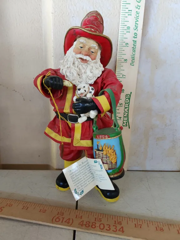 Clothtique Original Fireman Santa Figurine 11" Tall