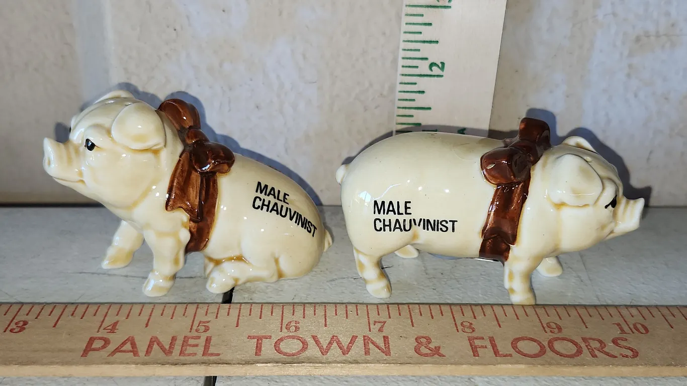 Vintage Norcrest Japan Ceramic Pig Salt/Pepper Shakers "Male Chauvinist"