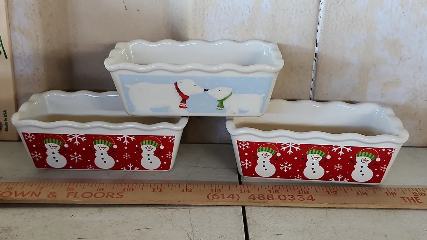 3 Christmas Ceramic Mini Loaf Dishes