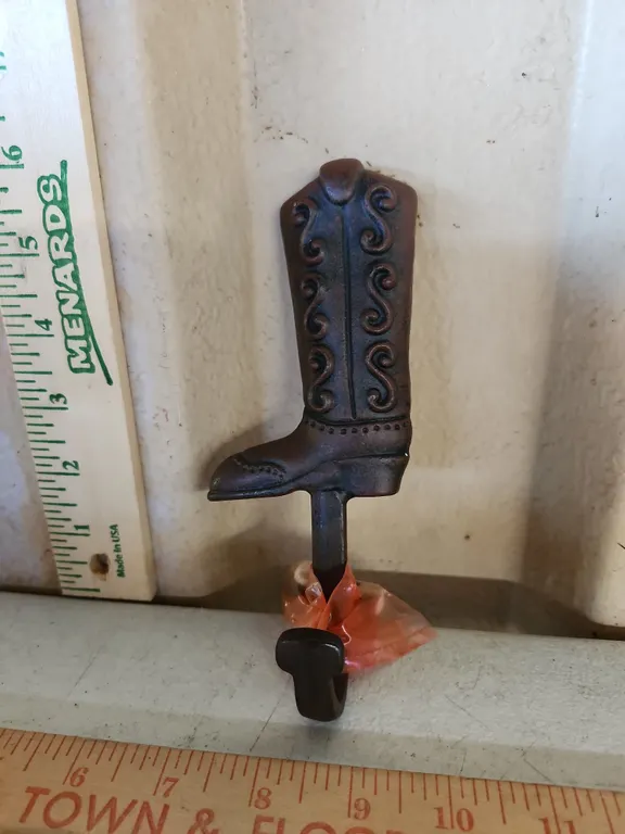 Cast Iron Cowboy Boot Wall Hook 6.75" Tall