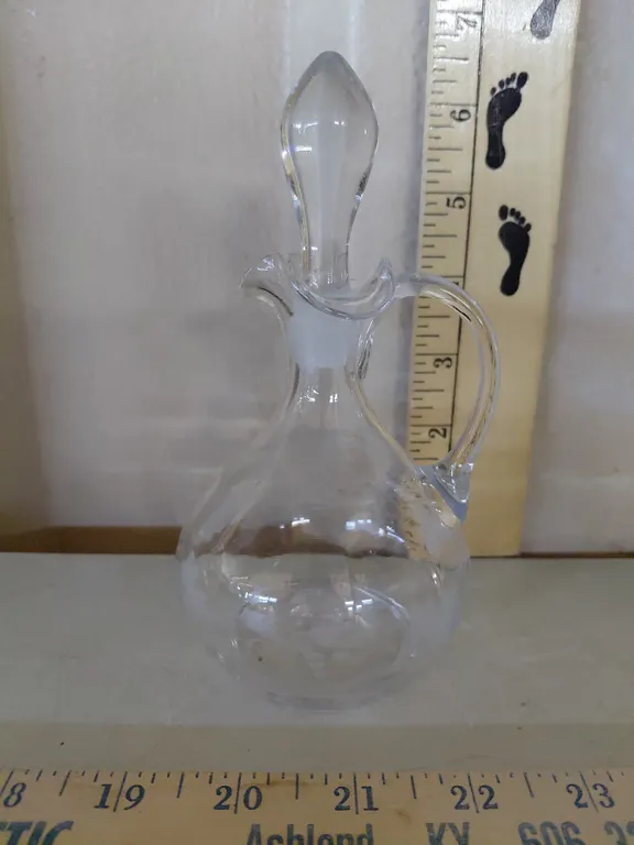 Hand Blown Clear Glass Etched Bottle