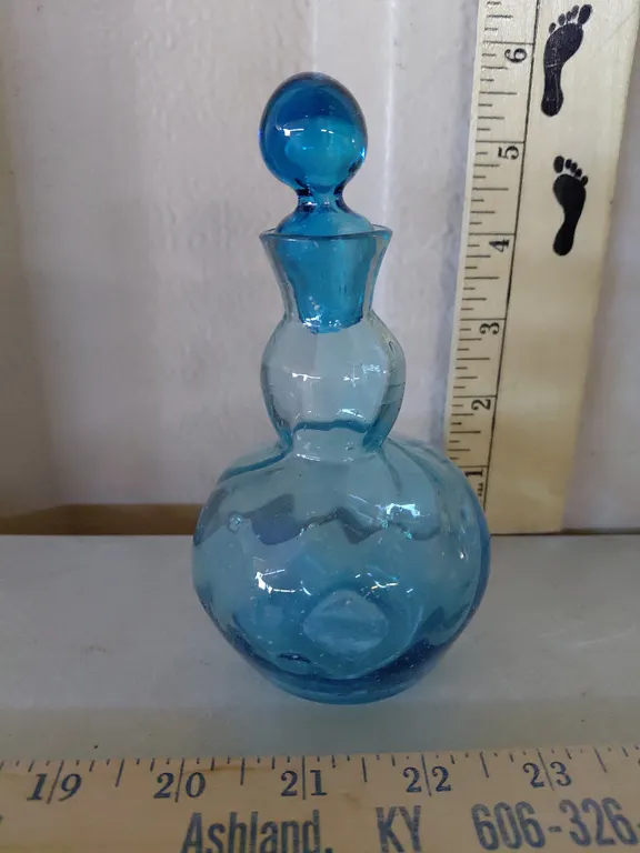 Hand Blown Blue Glass Decanter Bottle 5.5" Tall