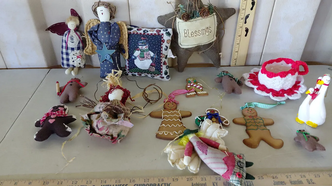 Assorted Christmas Ornaments, Some Folk Art