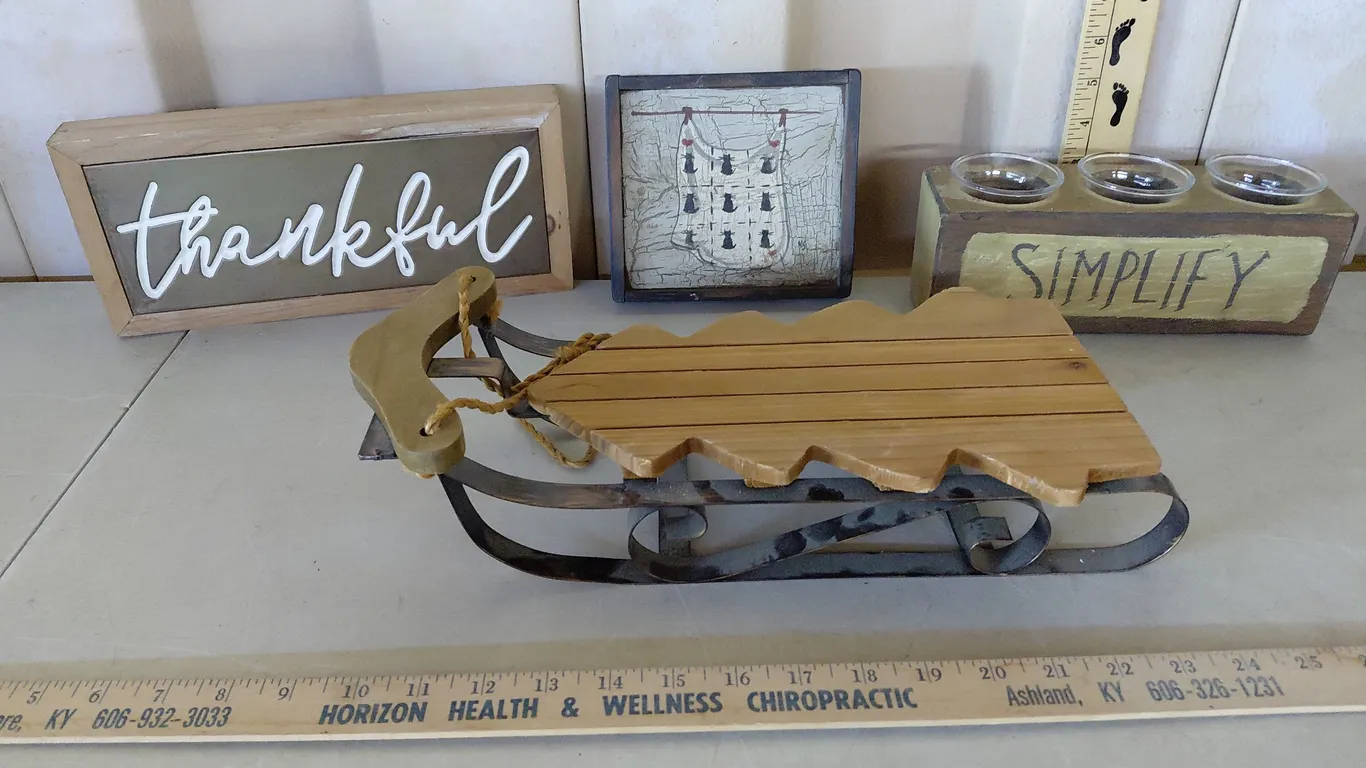 Wood Decor-Sled, Simplify Candle Holder, Etc.