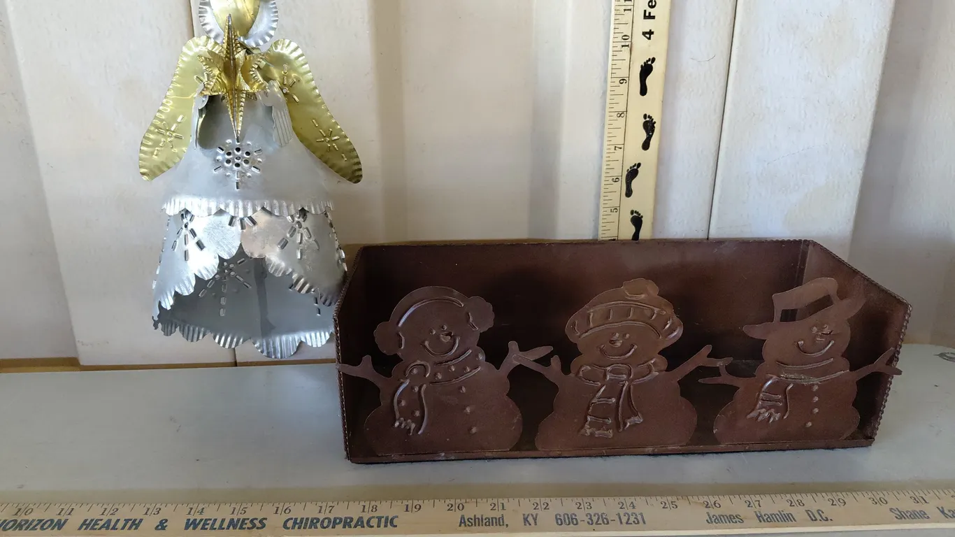 Metal Decor Snowman Box & Tin Angel Hanger