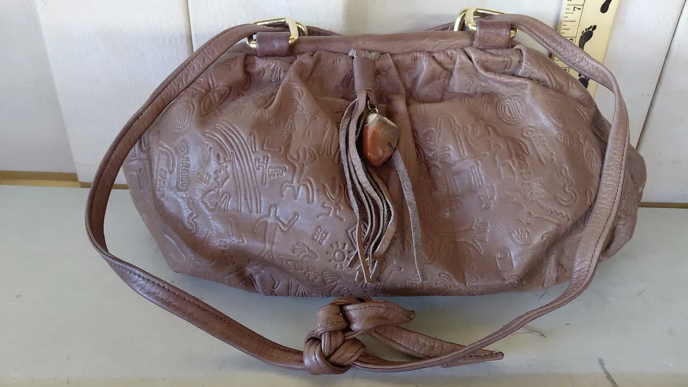 Hieroglyphic Leather Purse, Lightly Worn