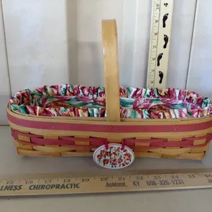 1995 Longaberger May Series Tulip Basket W/Liner, Protector, & Tie On 14"X6.5"X8.5"