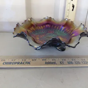 Vintage/Antique Northwood Amethyst Carnival Glass Sunflower Footed Bowl 9"X9"X3"