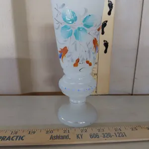 Antique Hand Blown Hand Painted Opaline Glass Vase 7.5"