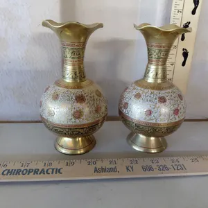 Vintage Handcrafted Brass Kuwait Vases 6.25" Tall