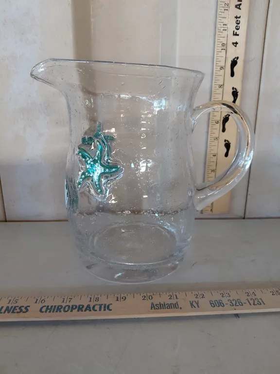 Sonoma Seaside Hand Blown Bubble Glass Pitcher 8.75"