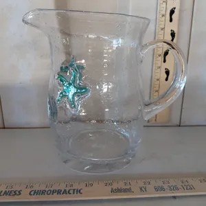 Sonoma Seaside Hand Blown Bubble Glass Pitcher 8.75"