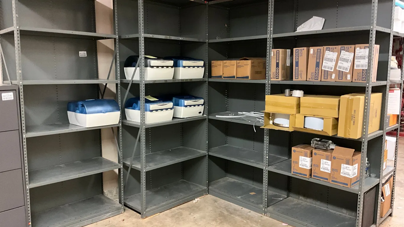 QTY OF (6) METAL STORAGE SHELVES