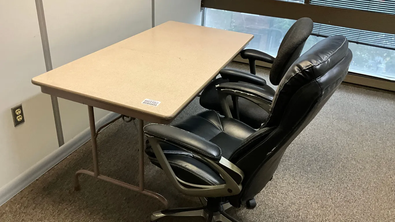 QTY OF (1) FOLDING TABLE & (2) OFFICE CHAIRS