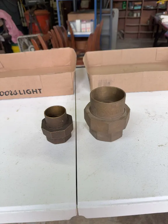 2 inch and 1 inch brass sweat union