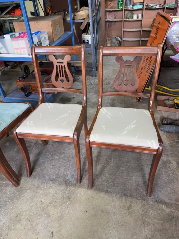 4 wooden chairs with upholstery seats