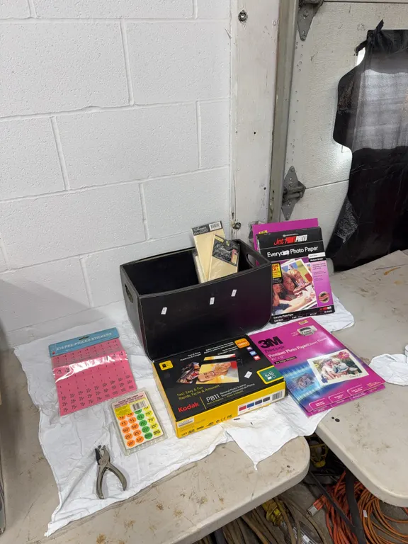 Kodak, personal photo scanner, photo paper, garage, sale, labels, pricing stickers, card, stock, envelopes, punches, paper cutter