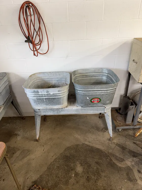 Galvanized double basin wash stand