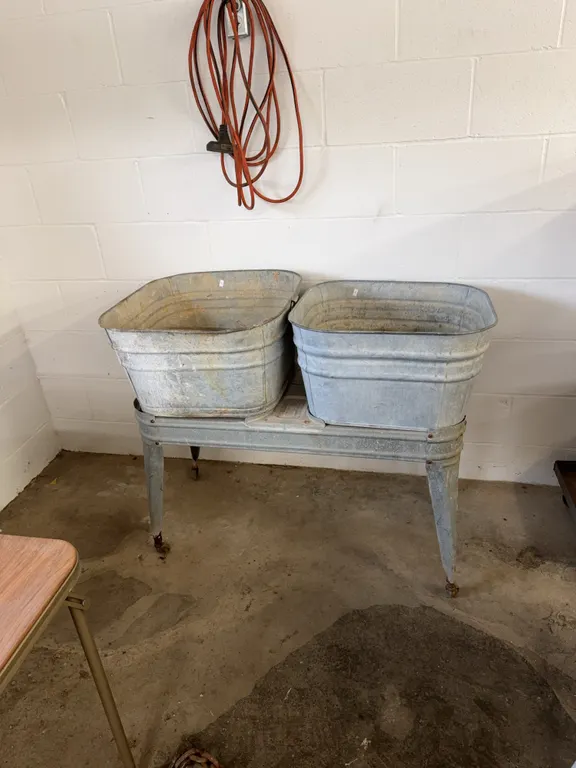 Galvanized double basin wash stand