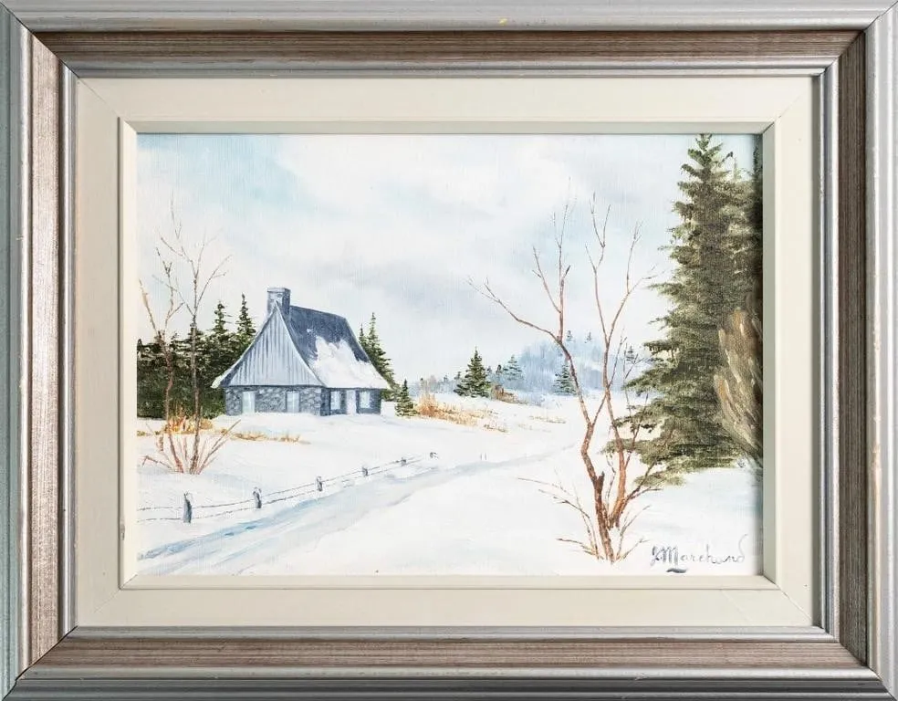 J. MARCHAND QUEBEC WINTER OIL PAINTING