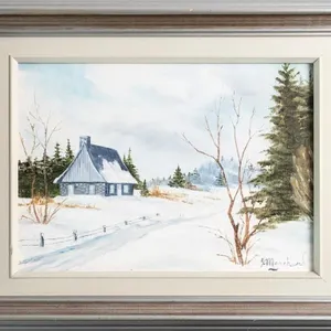J. MARCHAND QUEBEC WINTER OIL PAINTING