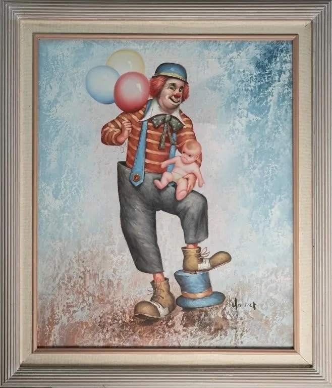 WILLIAM MONINET CLOWN WITH BALLOONS AND DOLL
