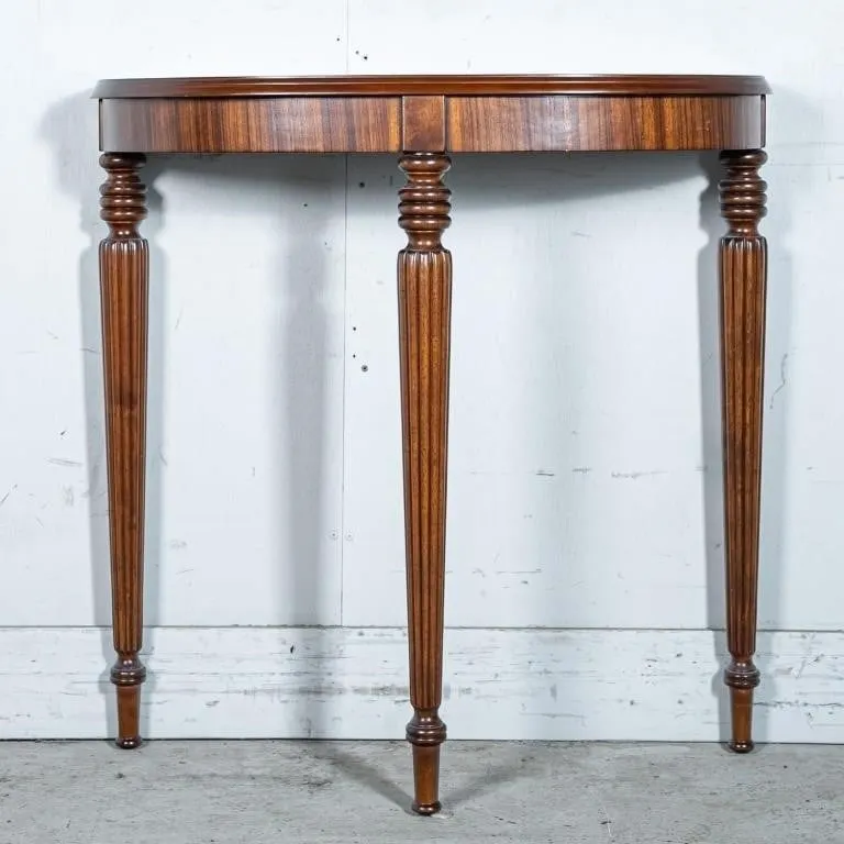 SHERATON STYLE MAHOGANY DEMILUNE CONSOLE TABLE
