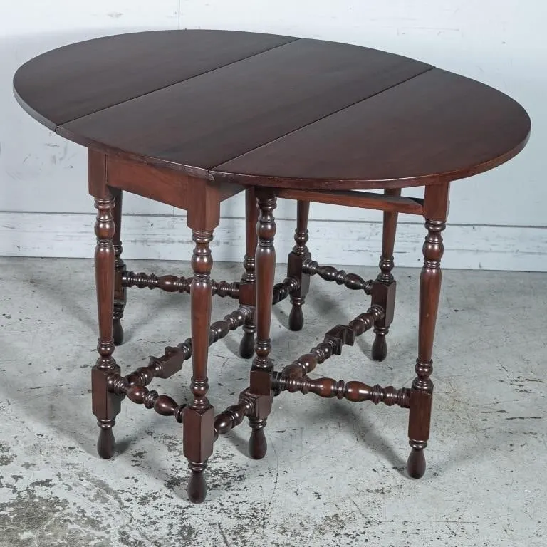 ANTIQUE JACOBEAN REVIVAL GATELEG DROPLEAF TABLE