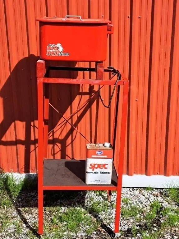 Big red parts cleaner on stand 4'h.
