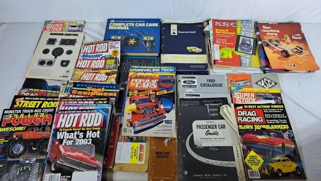 Variety of Vintage Vehicle Books and Magazines.