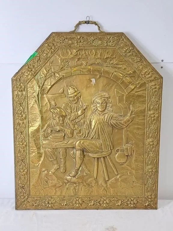 Antique embossed or brass fire screen or hearth