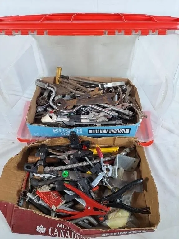 Assortment of Tools. Wrenches, Files, Clamps,