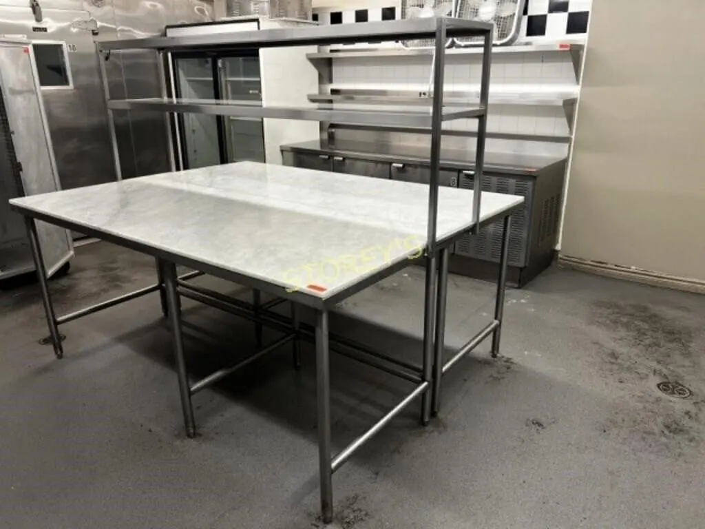 ~84 x 64 Dbl Sided S/S, Marble Top Work Table w/