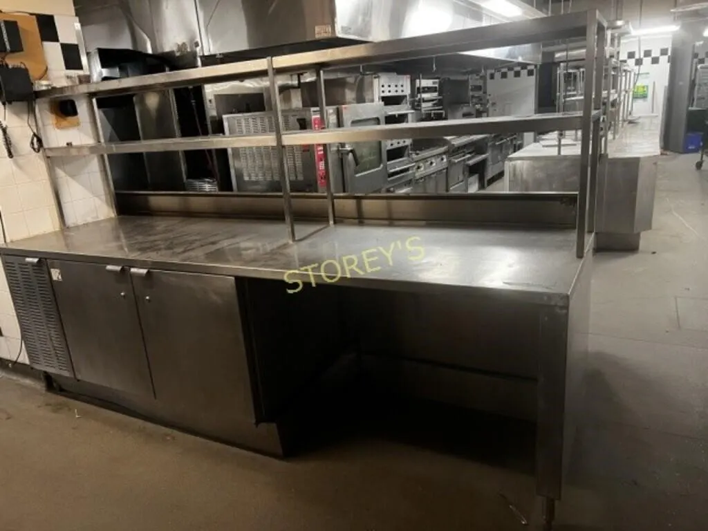 ~114 x 32 S/S Ref. Work Station w/ Overhead Shelvs