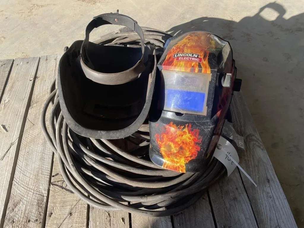 Approx 140' Welding Cables & 2 Welding Helmets