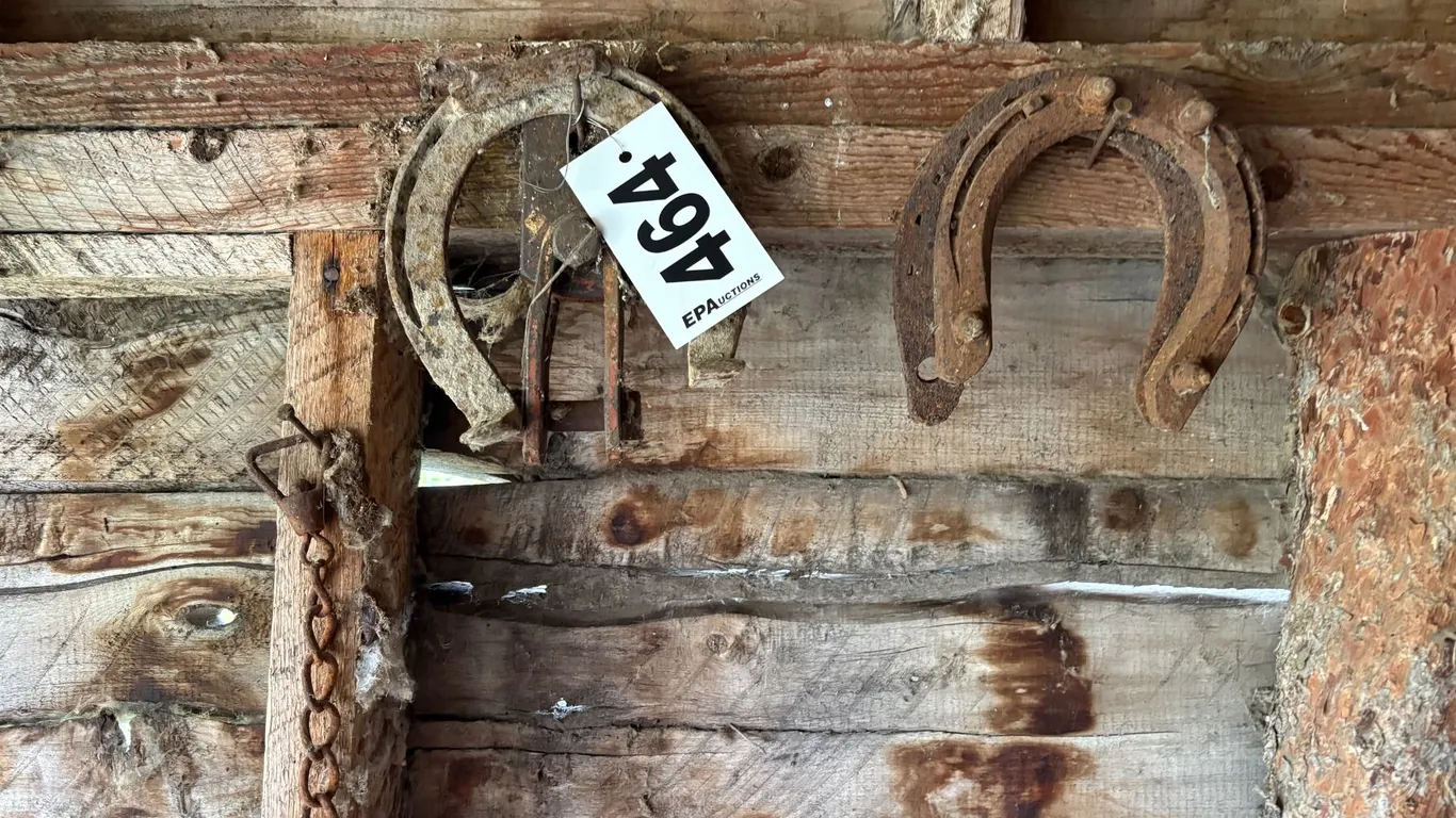 Horse shoes, old fuel tank, traps & pulleys (Hanging on West Wall )