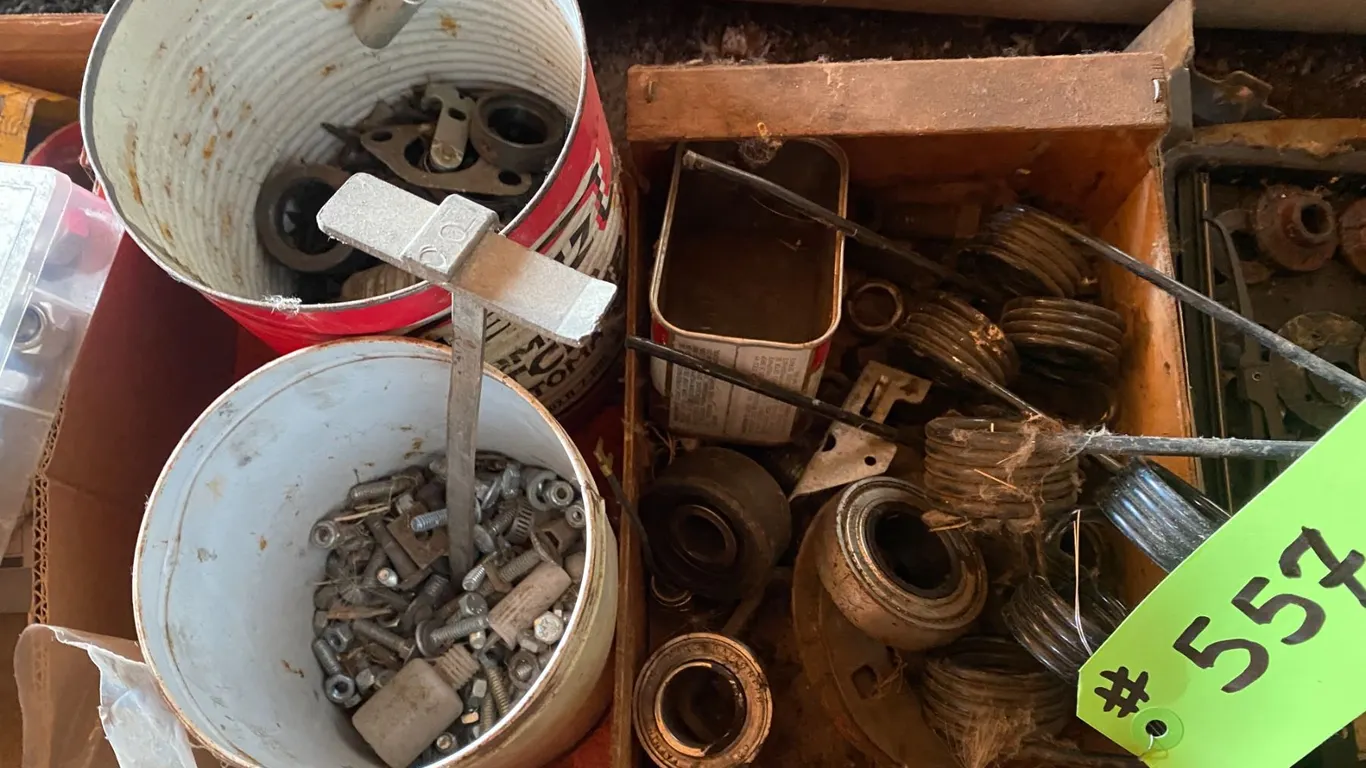 Qty of assort. misc. lamp holders, air filters, nuts & bolts, 16 inch wiper blades etc.