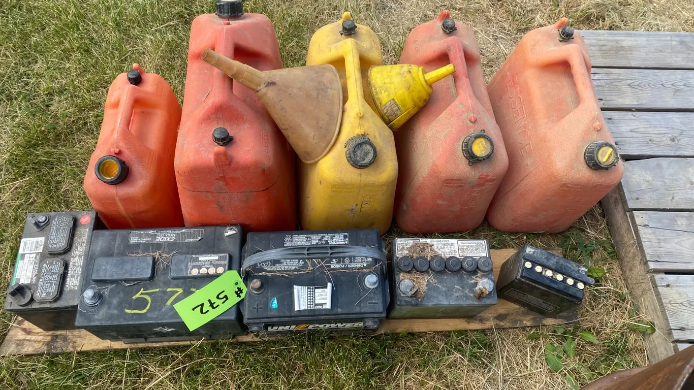 5- Used batteries, 5- used jerry cans & 2- Funnels