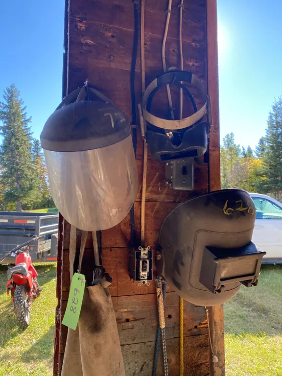 Welding helmet, shield & leather apron
