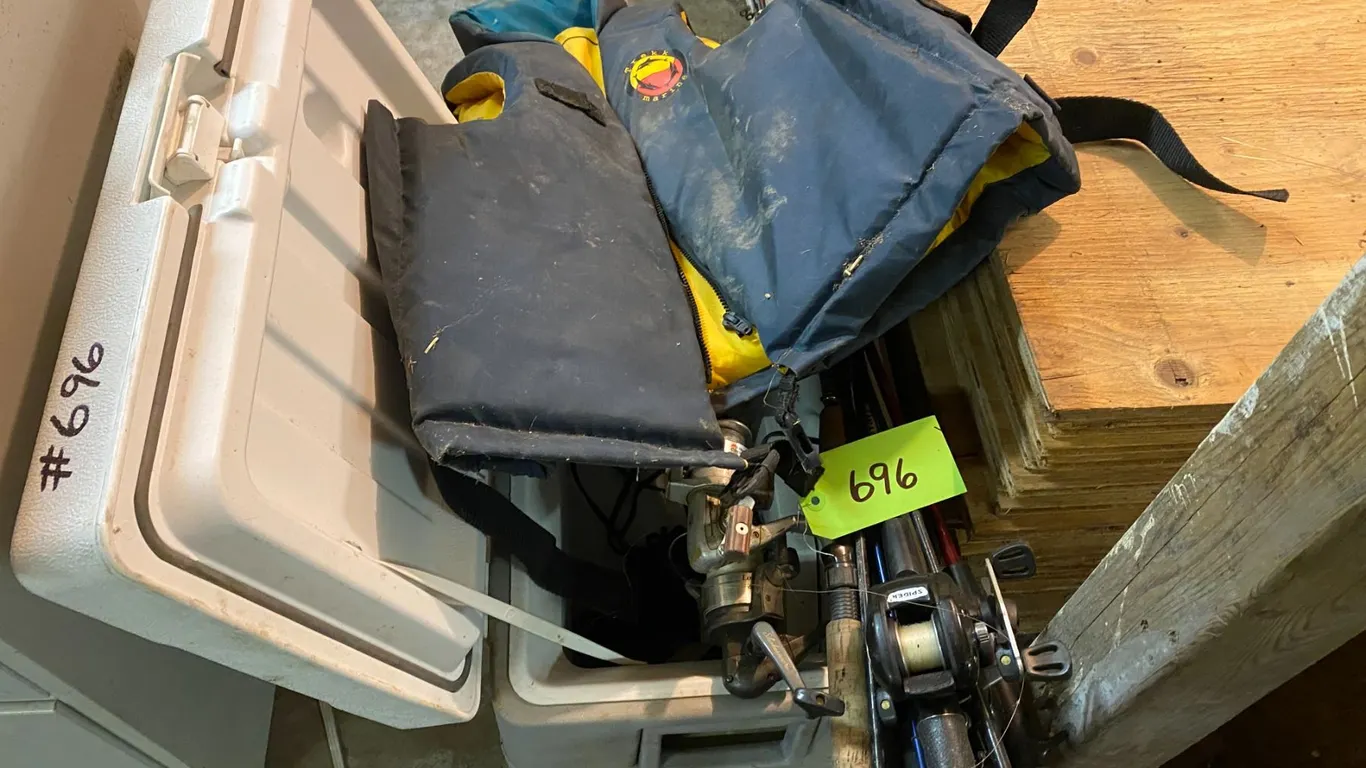 12-Volt cooler, fishing tackle & life jacket