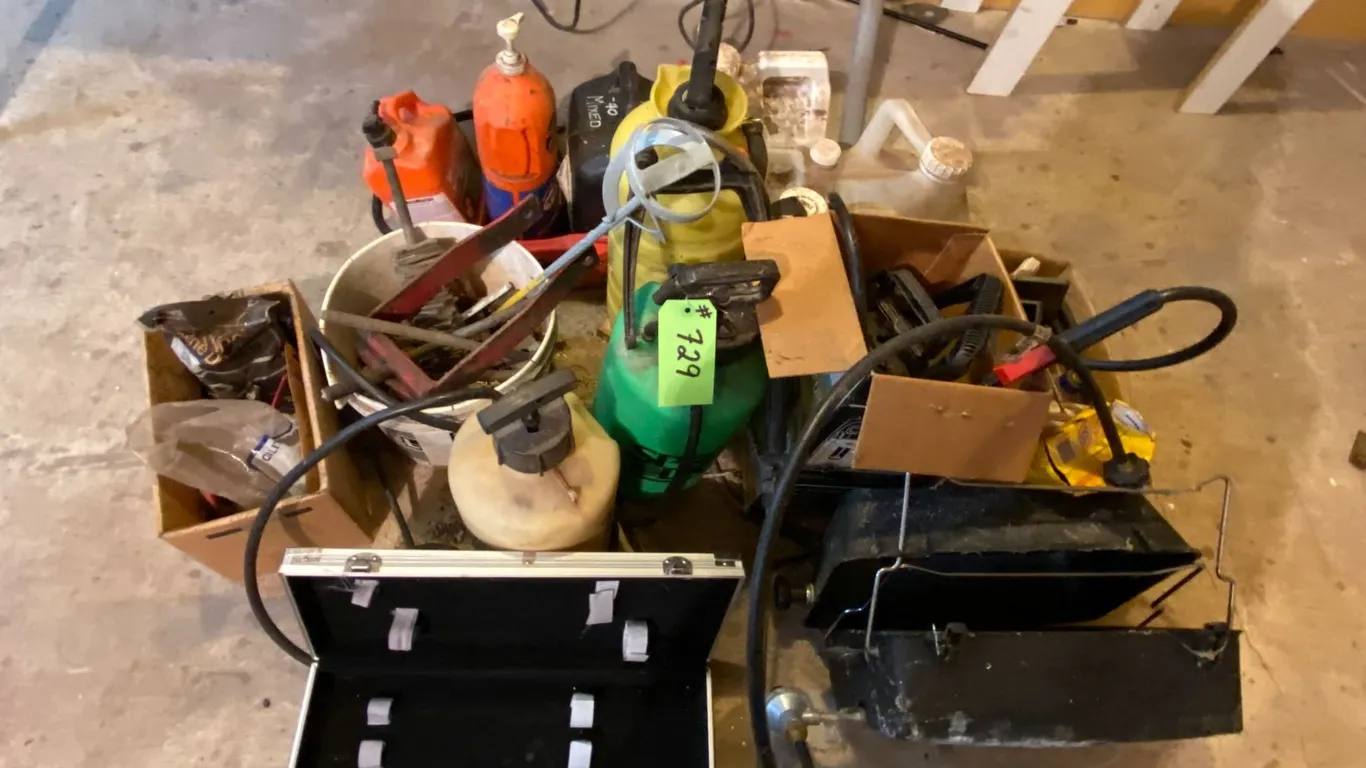 Qty of sprayers, alum. Case, hand cleaner, nuts & bolts etc.