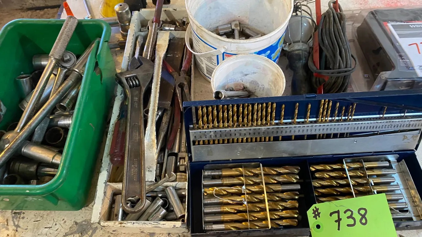 Qty of drill bits, treble light, various sockets & tools