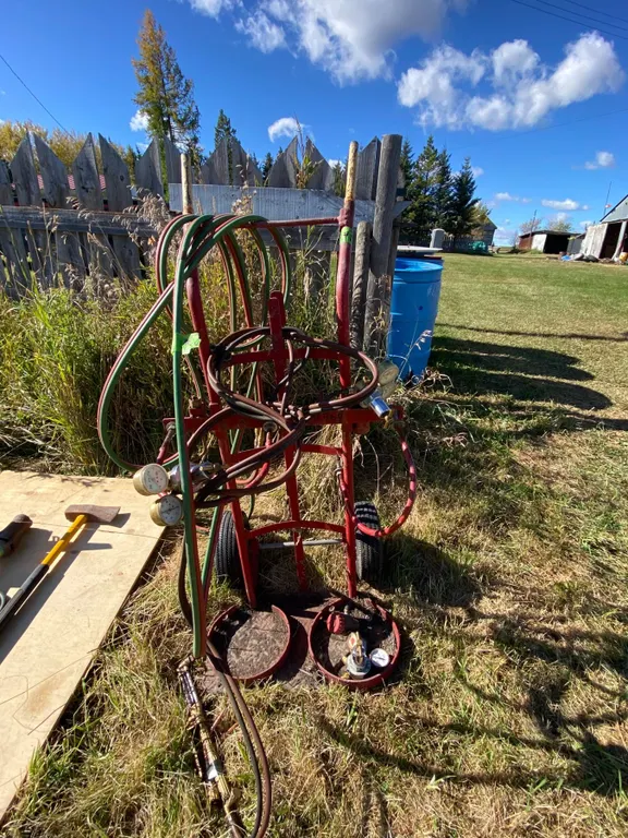 Bottle cart, cutting torch & gauges