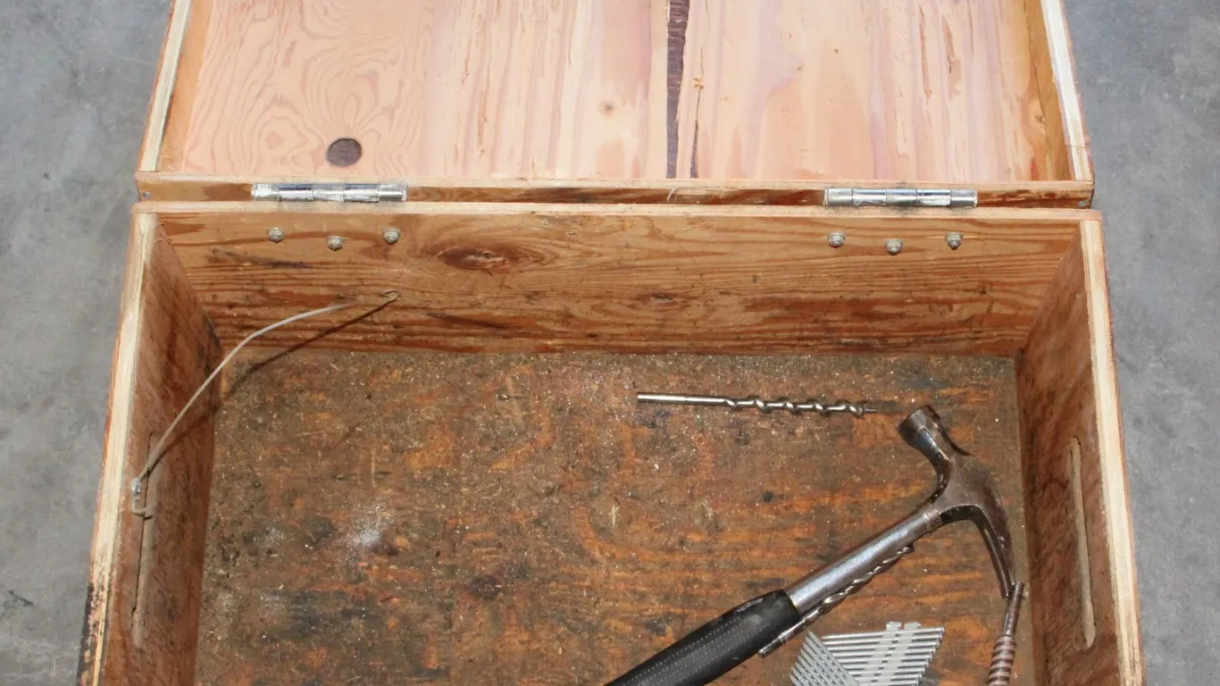 HOME MADE TOOL CHEST WITH A FINISHING HAMMER