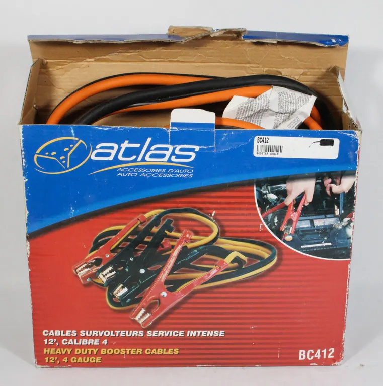 ATLAS HEAVY DUTY BOOSTER CABLES 12', 4 GAUGE