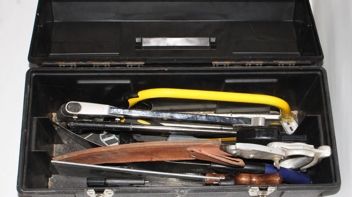 TOOLBOX FULL OF ASSORTED SAWS, SOME LOOK NEW