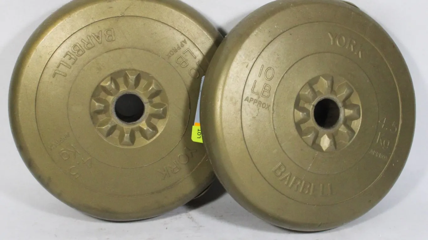 LOT OF TWO 10 POUND, YORK BARBELL WEIGHTS